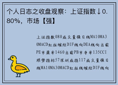 个人日志之收盘观察：上证指数↓0.80%，市场【强】