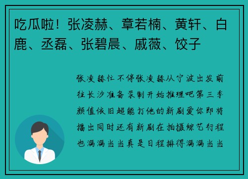 吃瓜啦！张凌赫、章若楠、黄轩、白鹿、丞磊、张碧晨、戚薇、饺子