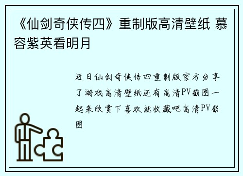 《仙剑奇侠传四》重制版高清壁纸 慕容紫英看明月