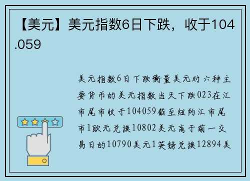 【美元】美元指数6日下跌，收于104.059