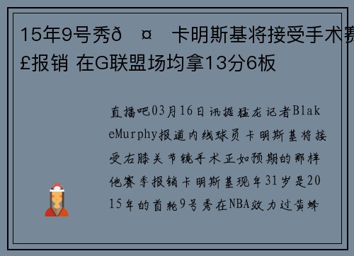 15年9号秀🤕卡明斯基将接受手术赛季报销 在G联盟场均拿13分6板