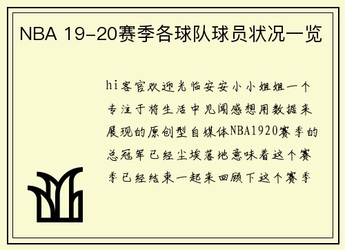 NBA 19-20赛季各球队球员状况一览