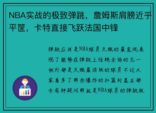 NBA实战的极致弹跳，詹姆斯肩膀近乎平筐，卡特直接飞跃法国中锋
