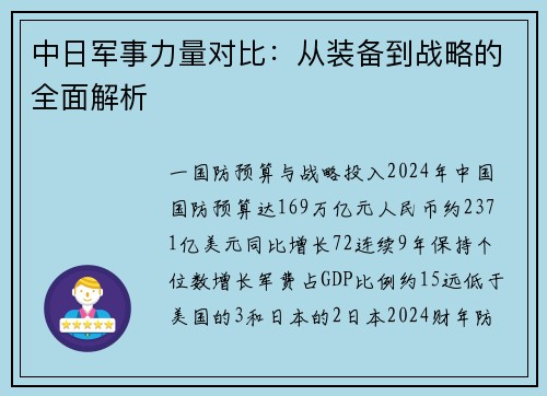 中日军事力量对比：从装备到战略的全面解析