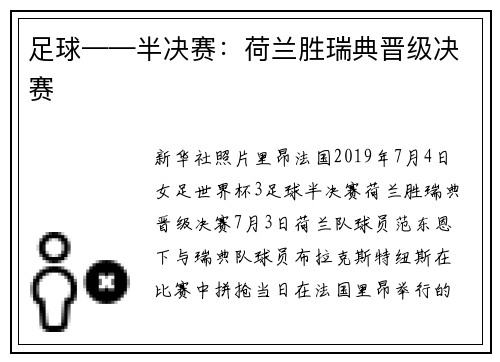足球——半决赛：荷兰胜瑞典晋级决赛